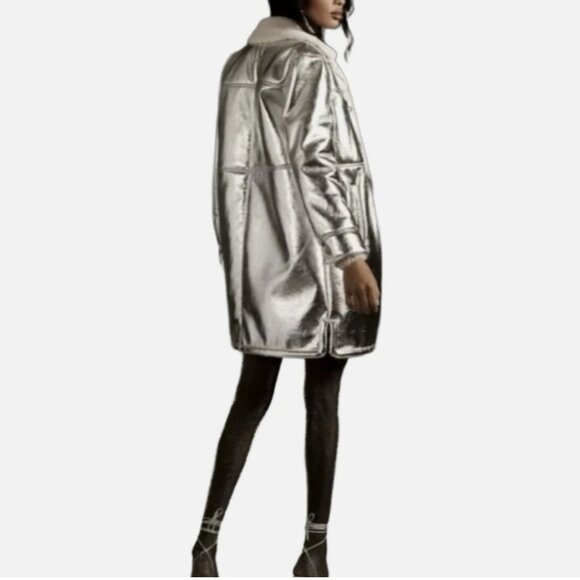 7 For All Mankind Metallic Silver Faux Fur Jacket – Size XS – NWT - Picture 3 of 6